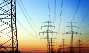 High voltage pylons in the evening sun