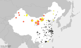 Carte sur les installations opérationnelles des centrales solaires, éoliennes et usines de batteries pour véhicules électriques en Chine