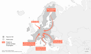 Carte représentant les futurs corridors de l'hydrogène d'ici 2040