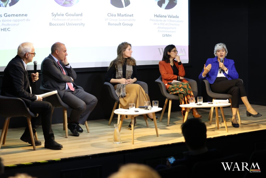 De gauche à droite, Vincent Giret, François Gemenne, Cléa Martinet, Hélène Valade et Sylvie Goulard, le 5 novembre, à Paris.