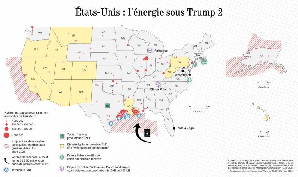 Carte des Etats-Unis représentant l'énergie sous Trump 2
