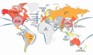 Carte représentant le nombre d'infrastructures de data centers dans le monde